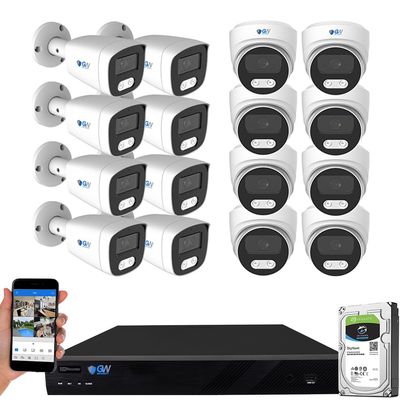 GW Security 16 Channel 12MP 4K NVR with 16 x 5MP AI PoE Microphone Weatherproof Security Camera System for Home and Business, Smart Human Detection, 24/7 Day & Night Recording with 4TB Hard Drive