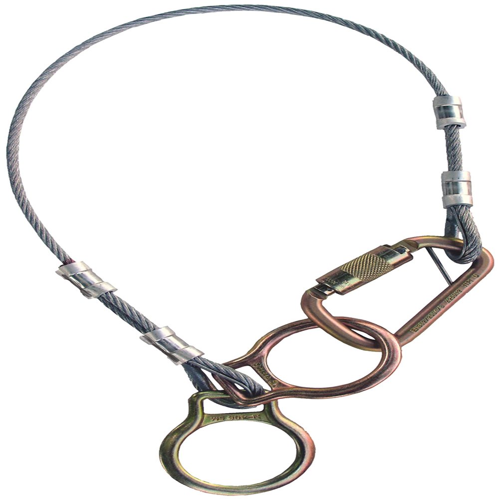 3M Protecta PRO 2190102 Tie-Off Adaptor, 6-Foot, 1/4-Inch Galvanized Cable Dual-Ring , Carabiner At One End, Two D-Rings At The Other, Silver
