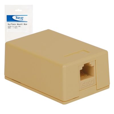 ICC 1-Port Surface Mount Box with CAT5e RJ45 Keystone Jack with Inline IDC Termination, Compact Outlet for Data Connections, UL Listed PoE++ TAA VoIP Compliant, Ivory