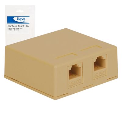 ICC 2-Port Surface Mount Box with CAT5e RJ45 Keystone Jacks with Inline IDC Termination, Compact Outlet for Data Connections, UL Listed PoE++ TAA VoIP Compliant, Ivory