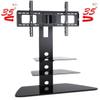2xhome - TV Stand - Universal Modern TV Stand with Integrated Swivel 35 Degree Monitor Plasma Three 3 Display Black Glass Shelf Surfaces Mount Bracket 38 40 43 45 47 50 55 60 65 view 3