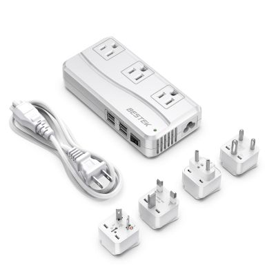 BESTEK Universal Travel Adapter 220V to 110V Voltage Converter with 6A 4-Port USB Charging and UK/AU/US/EU Worldwide Plug Adapter (White)