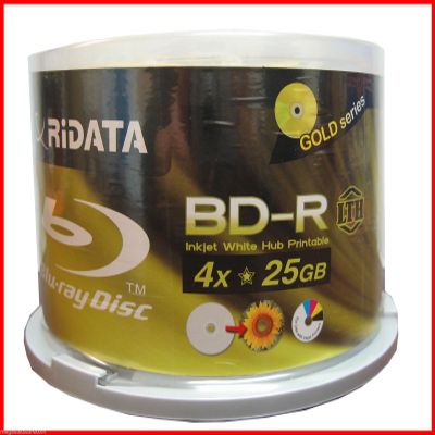 50 Pieces RiData LTH White Inkjet Hub Printable 4X 25GB Blu-Ray BD-R Blank Disc