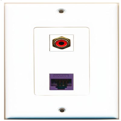 RiteAV 1 Port RCA Red 1 Port Cat5e Ethernet Purple Wall Plate Oversized Jumbo MIDI White