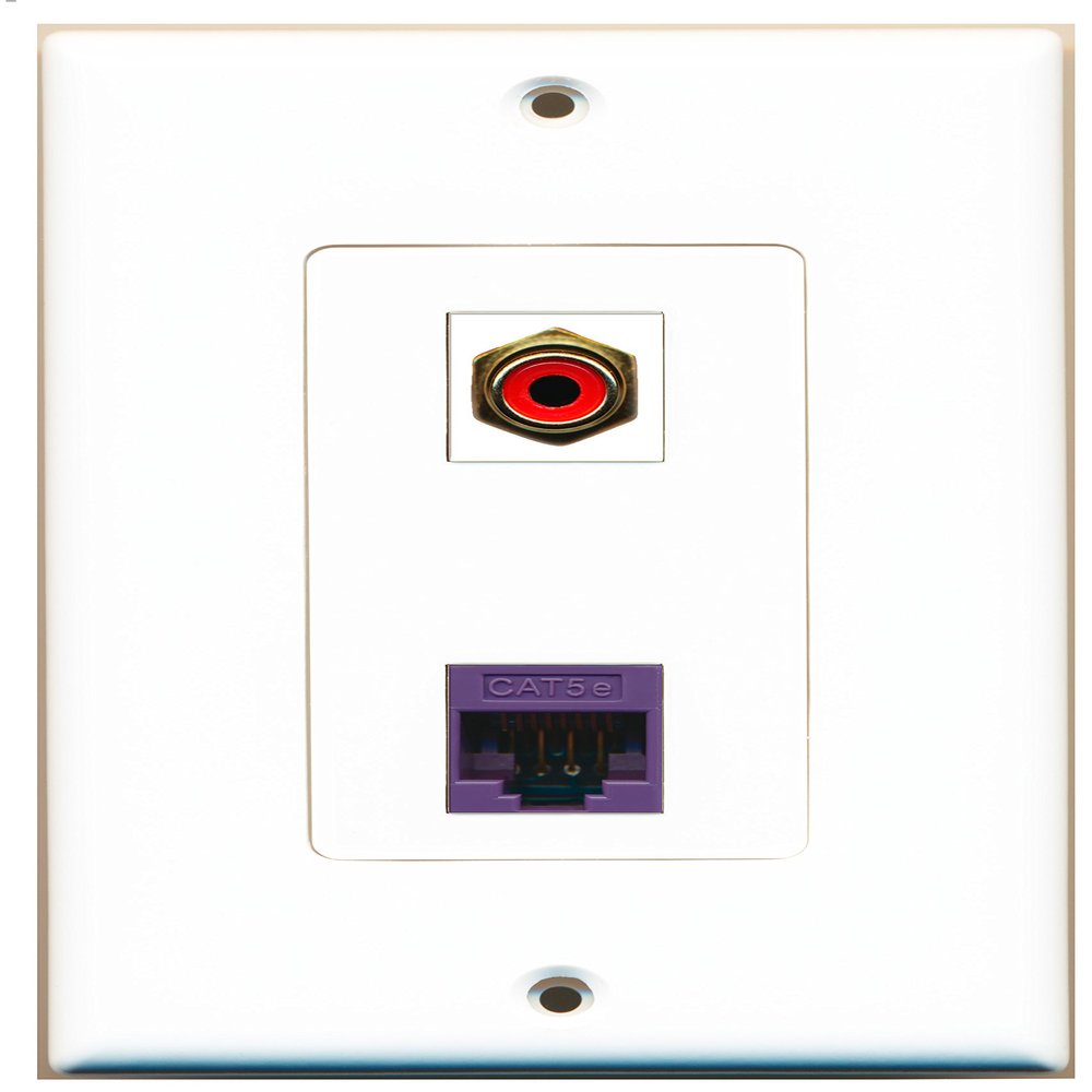 RiteAV 1 Port RCA Red 1 Port Cat5e Ethernet Purple Wall Plate Oversized Jumbo MIDI White