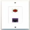 RiteAV 1 Port RCA Red 1 Port Cat5e Ethernet Purple Wall Plate Oversized Jumbo MIDI White view 1