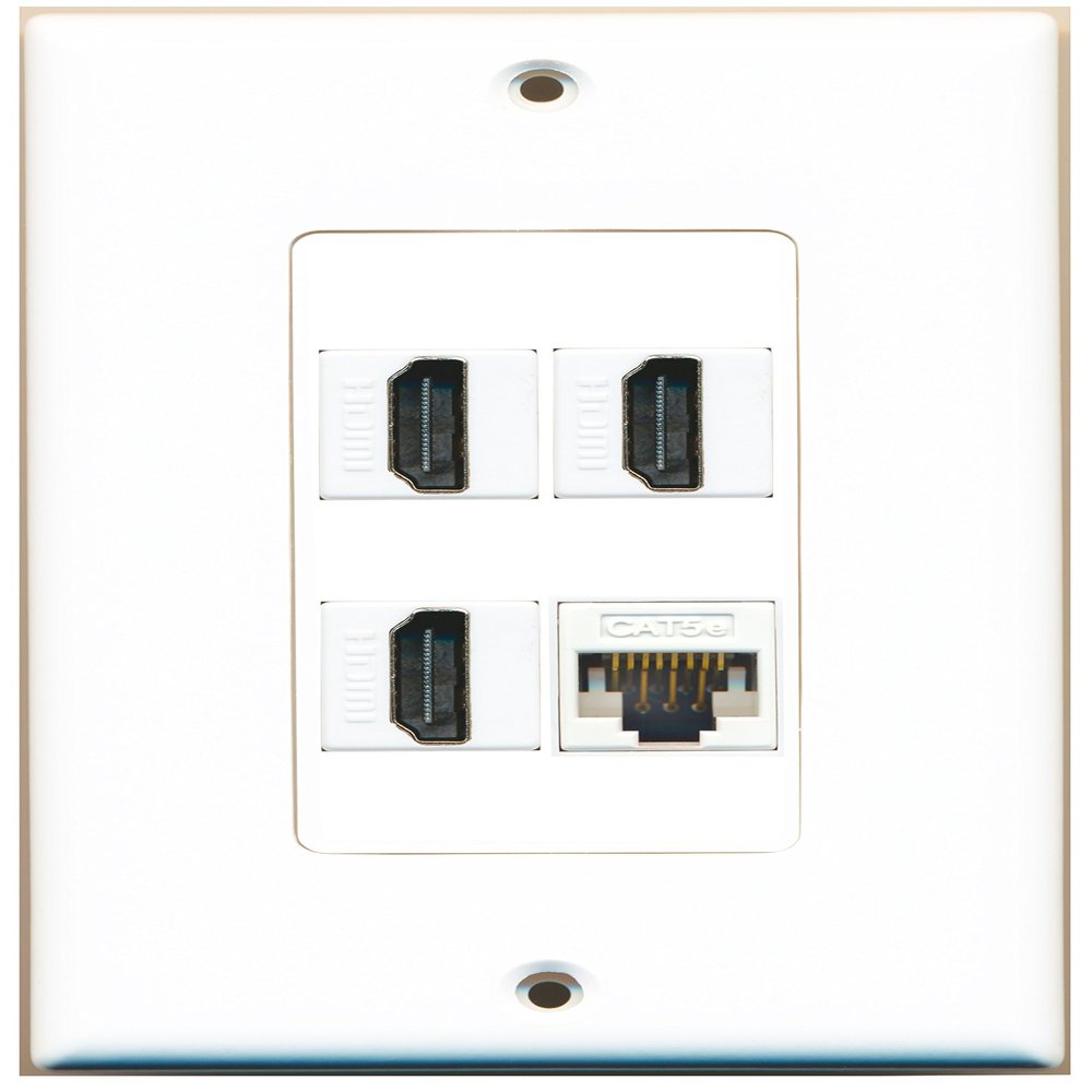 RiteAV 3 Port HDMI 1 Port Cat5e Ethernet White Wall Plate Oversized Jumbo MIDI