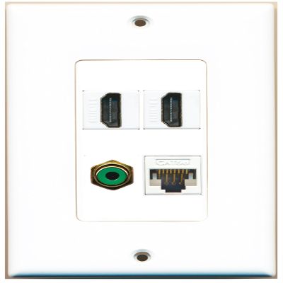 RiteAV 2 Port HDMI 1 Port RCA Green 1 Port Cat5e Ethernet White Wall Plate Oversized Jumbo MIDI