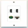 RiteAV 2 Port HDMI 1 Port RCA Green 1 Port Cat5e Ethernet White Wall Plate Oversized Jumbo MIDI view 1