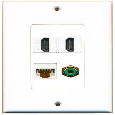 RiteAV 2 Port HDMI 1 Port RCA Green 1 Port Cat6 Ethernet White Wall Plate Oversized Jumbo MIDI