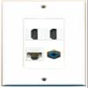 RiteAV 2 Port HDMI 1 Port RCA Blue 1 Port Cat5e Ethernet White Wall Plate Oversized Jumbo MIDI view 1