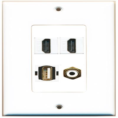 RiteAV 2 Port HDMI 1 Port RCA White 1 Port USB A-A Wall Plate Oversized Jumbo MIDI