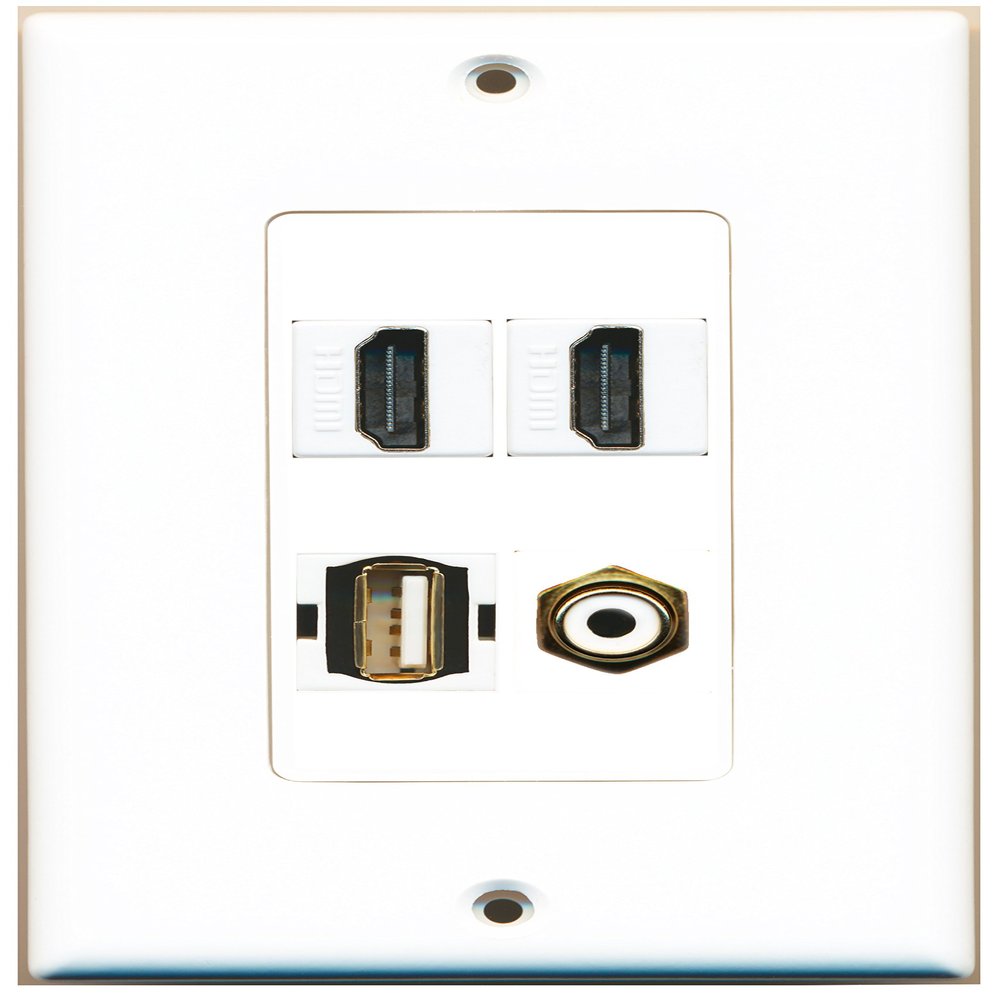 RiteAV 2 Port HDMI 1 Port RCA White 1 Port USB A-A Wall Plate Oversized Jumbo MIDI