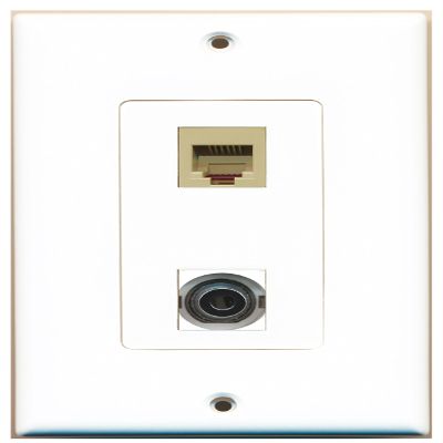 RiteAV 1 Port Phone RJ11 RJ12 Beige 1 Port 3.5mm Type Wall Plate Oversized Jumbo MIDI