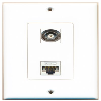 RiteAV 1 Port BNC 1 Port Cat5e Ethernet White Wall Plate Oversized Jumbo MIDI White