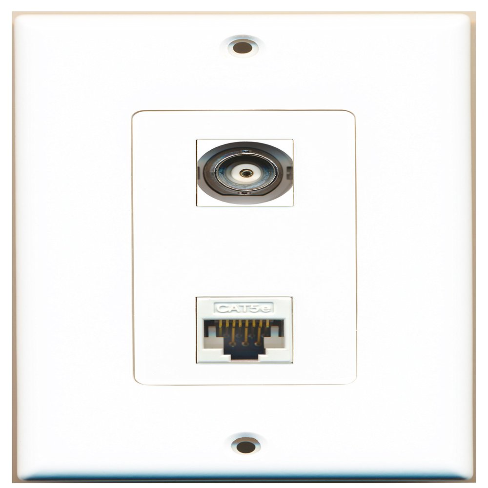 RiteAV 1 Port BNC 1 Port Cat5e Ethernet White Wall Plate Oversized Jumbo MIDI White