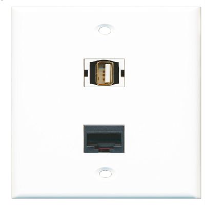 RiteAV - 1 Port USB A-A 1 Port Phone RJ11 RJ12 Black Wall Plate - Bracket Included