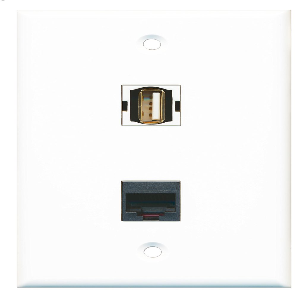 RiteAV - 1 Port USB A-A 1 Port Phone RJ11 RJ12 Black Wall Plate - Bracket Included