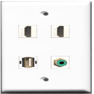 RiteAV - 2 Port HDMI 1 Port RCA Green 1 Port USB A-A Wall Plate