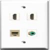 RiteAV - 2 Port HDMI 1 Port RCA Green 1 Port Phone RJ11 RJ12 Beige Wall Plate view 1