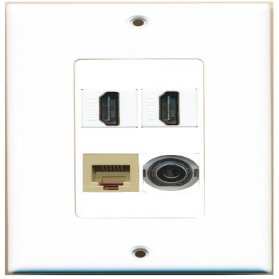 RiteAV 2 Port HDMI 1 Port Phone RJ11 RJ12 Beige 1 Port 3.5mm Wall Plate Oversized Jumbo MIDI