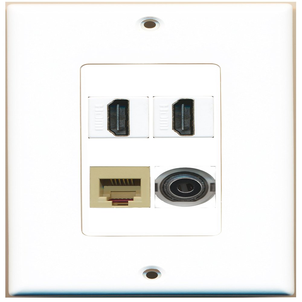 RiteAV 2 Port HDMI 1 Port Phone RJ11 RJ12 Beige 1 Port 3.5mm Wall Plate Oversized Jumbo MIDI
