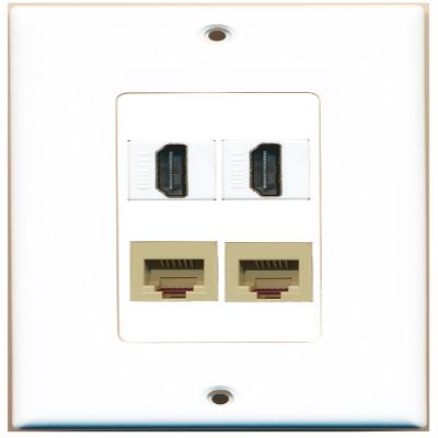 RiteAV 2 Port HDMI 2 Port Phone RJ11 RJ12 Beige Wall Plate Oversized Jumbo MIDI