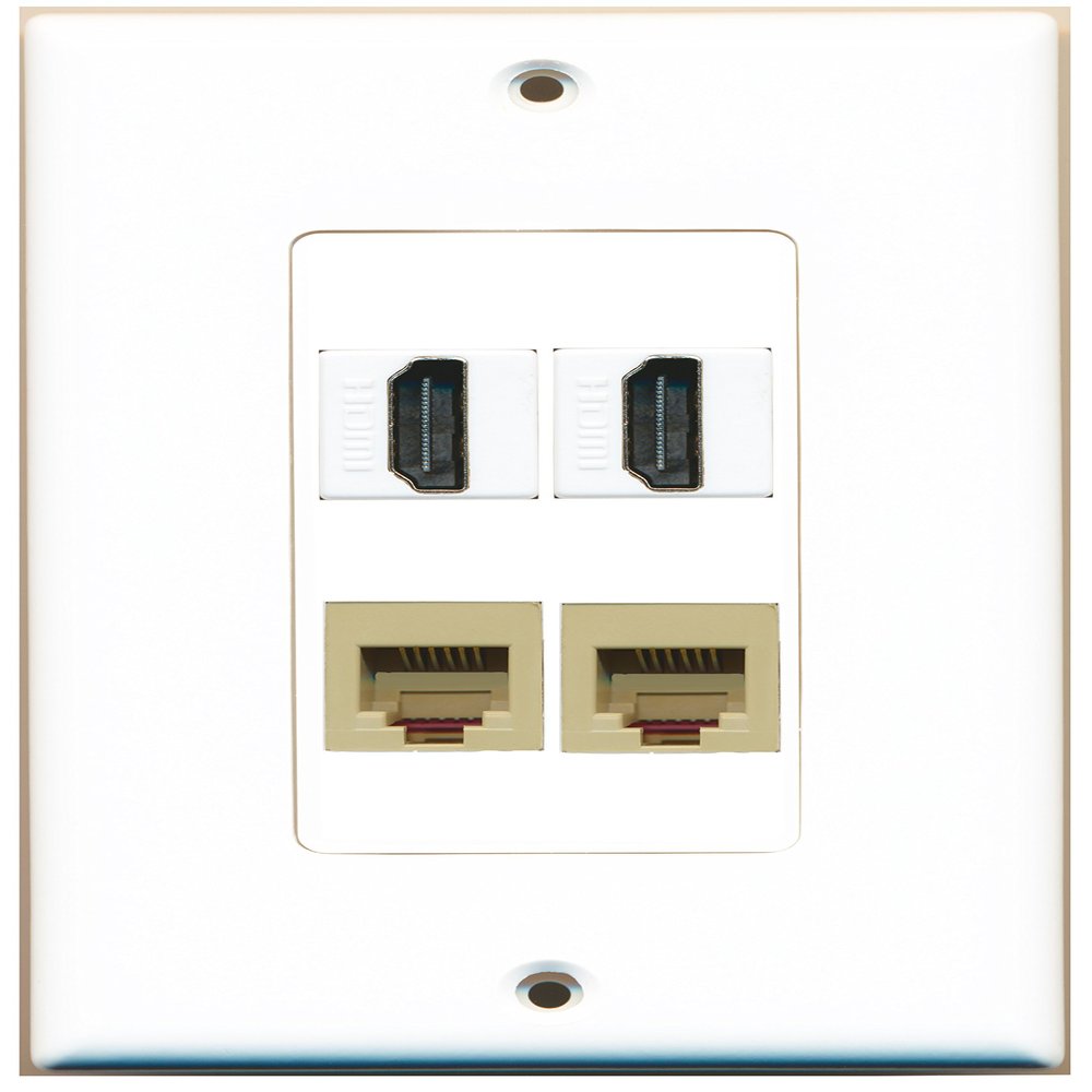 RiteAV 2 Port HDMI 2 Port Phone RJ11 RJ12 Beige Wall Plate Oversized Jumbo MIDI