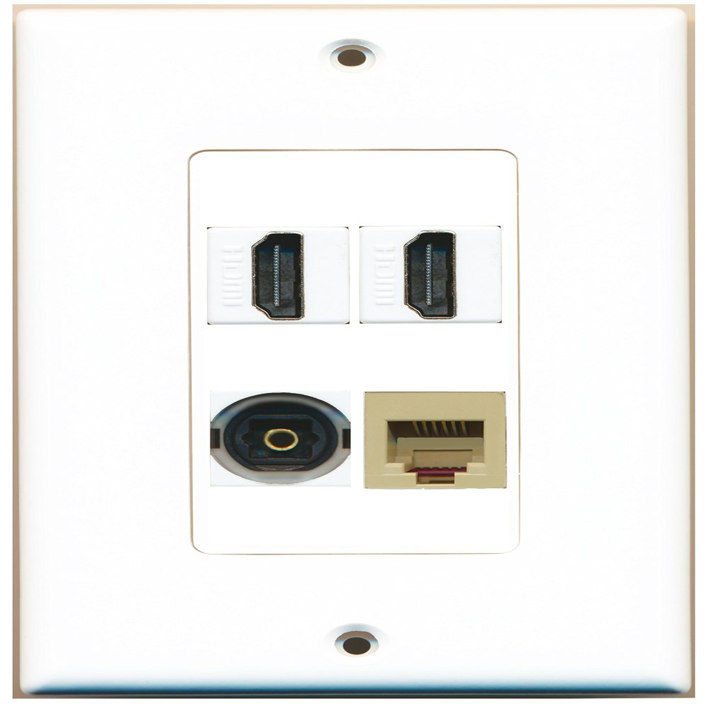 RiteAV 2 Port HDMI 1 Port Phone RJ11 RJ12 Beige 1 Port Toslink Wall Plate Oversized Jumbo MIDI