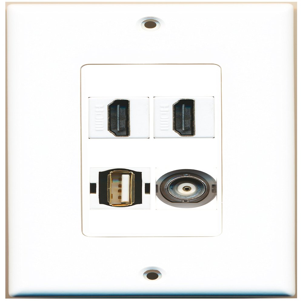 RiteAV 2 Port HDMI 1 Port USB A-A 1 Port BNC Wall Plate Oversized Jumbo MIDI