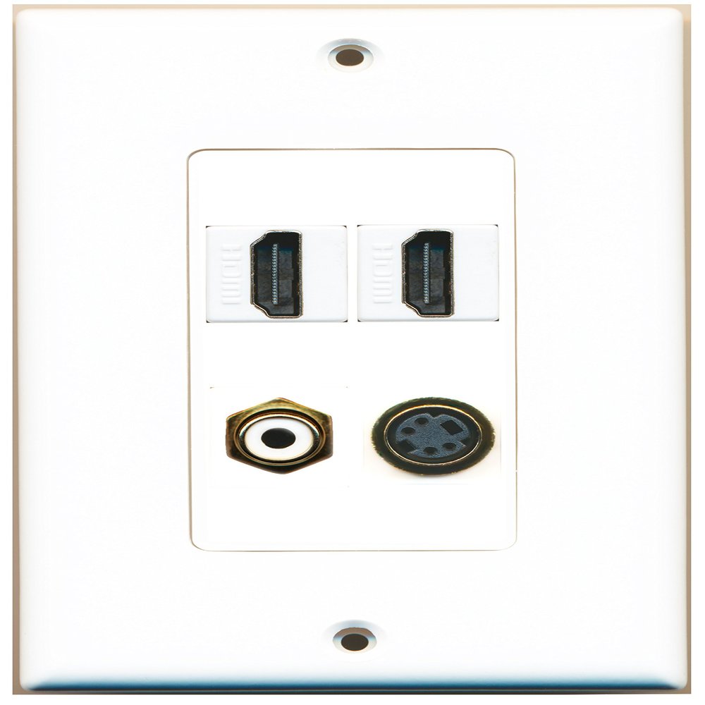 RiteAV 2 Port HDMI 1 Port RCA White 1 Port S-Video Wall Plate Oversized Jumbo MIDI