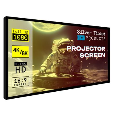 Silver Ticket Products STR Series 6 Piece Home Theater Fixed Frame 4K / 8K Ultra HD, HDTV, HDR & Active 3D Movie Projection Screen, 16:9 Format, 150" Diagonal, Woven Acoustic Material STR-169150-WAB