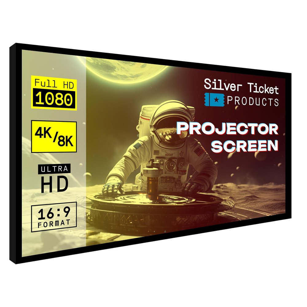 Silver Ticket Products STR Series 6 Piece Home Theater Fixed Frame 4K / 8K Ultra HD, HDTV, HDR & Active 3D Movie Projection Screen, 16:9 Format, 150" Diagonal, Woven Acoustic Material STR-169150-WAB