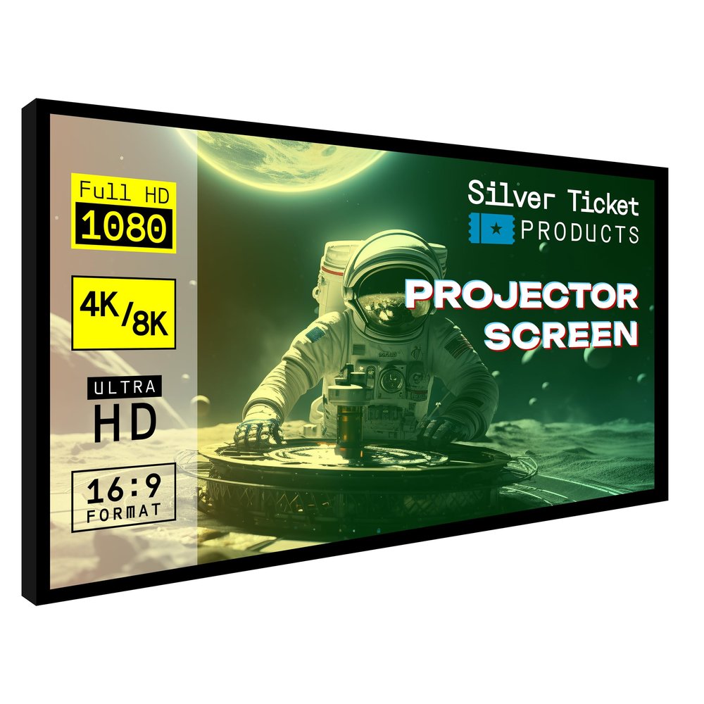 Silver Ticket Products STR Series 6 Piece Home Theater Fixed Frame 4K / 8K Ultra HD, HDTV, HDR & Active 3D Movie Projection Screen, 16:10 Format, 93" Diagonal, White Material STR-161093