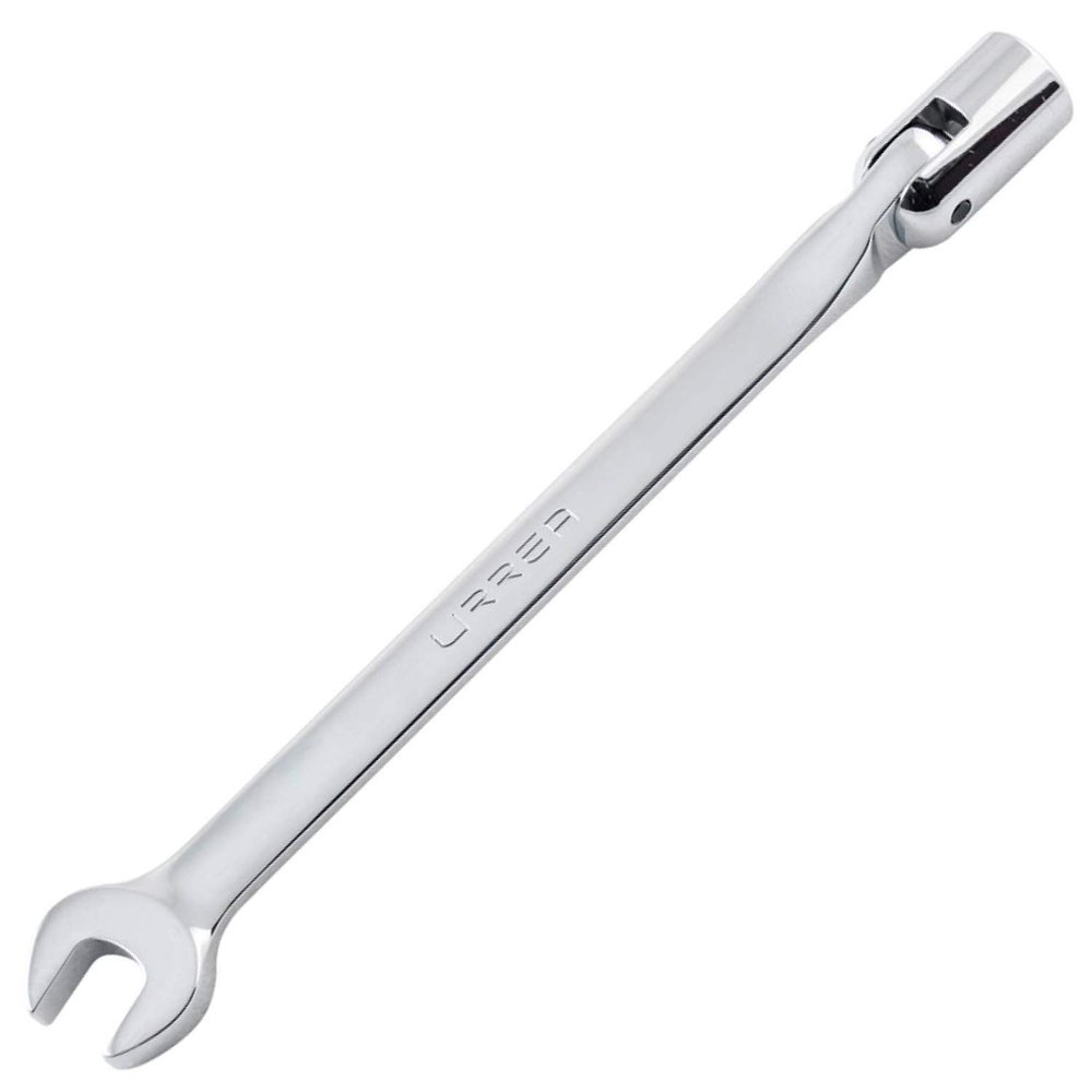 URREA 12-Point Flex Head Socket Wrench - 7/16" Flexible Head Combination Wrench with Ratchet Box End & Fixed Open End - 1270-14