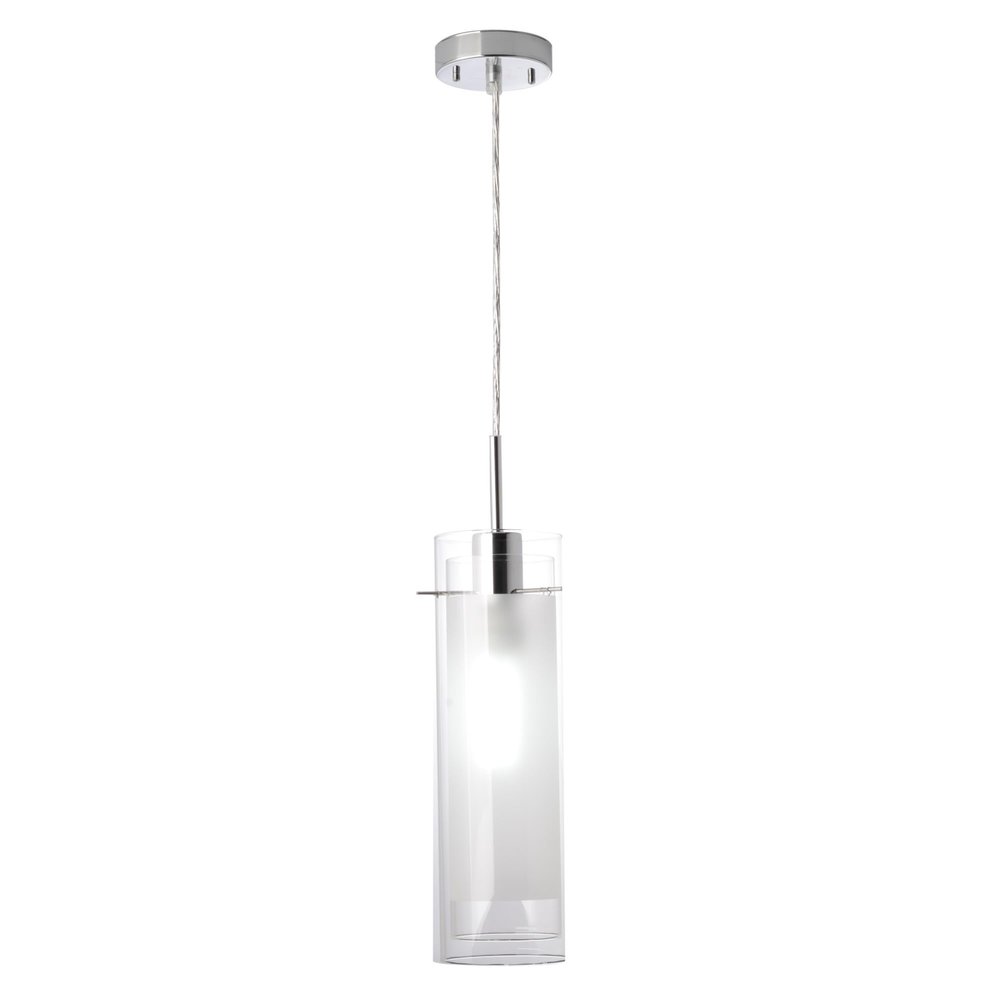 Globe Electric 64023 1-Light Pendant, Polished Chrome Finish, Clear Glass Shade with Frosted Glass Insert, Pendant Light Fixture, Adjustable Height, Light Fixture Ceiling Hanging, Bulb Not Included