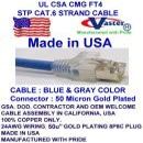 100 Ft STP Cat.6 550MHz (Blue Color) Patch Cable, Made in USA, Cat6 High Performance STP Cat6 Patch Cable - UL CSA CMG FT4 and 100% Copper. 24Awg, 50u" Gold Plating