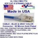 100 Ft STP Cat.6 550MHz (Blue Color) Patch Cable, Made in USA, Cat6 High Performance STP Cat6 Patch Cable - UL CSA CMG FT4 and 100% Copper. 24Awg, 50u" Gold Plating