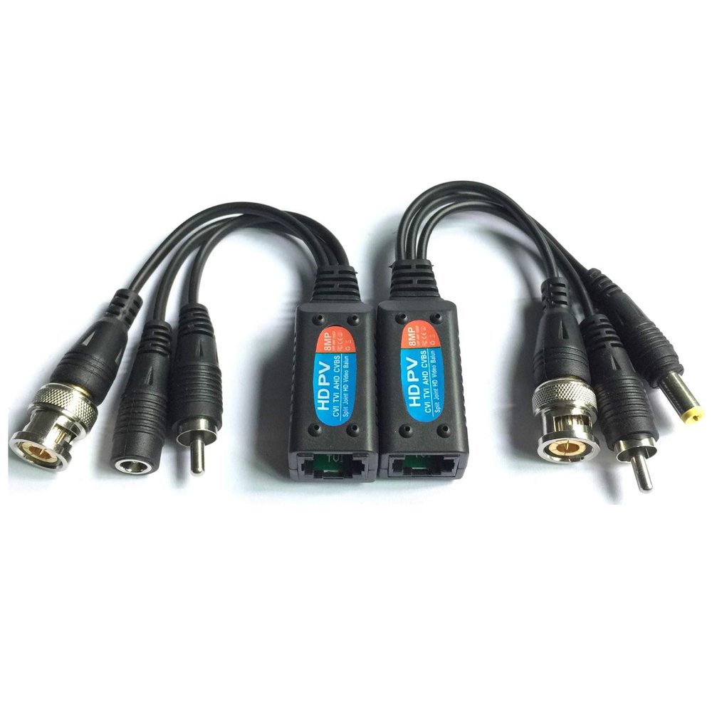 50 Pairs Evertech 8mp HD-CVI/TVI/AHD Passive Video Balun with Power Connector and RJ45 CAT5 Data Transmitter BNC Twisted Pair