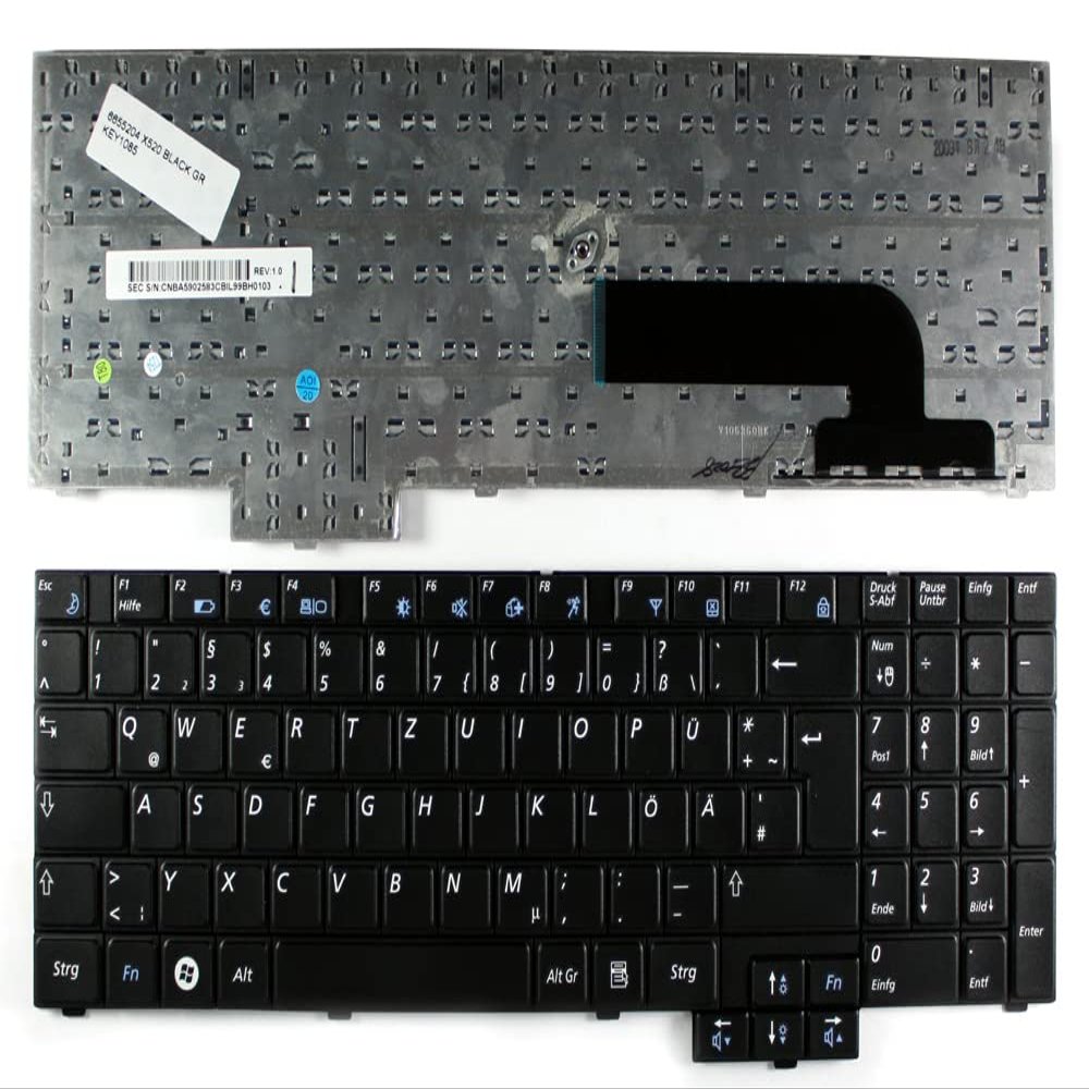 Power4Laptops German Layout Black Replacement Laptop Keyboard Compatible with Samsung NP-X520-JB01UA