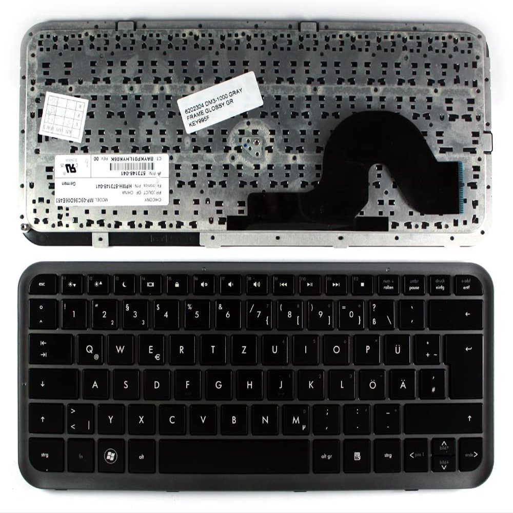 Power4Laptops German Layout Grey Frame Glossy Black Replacement Laptop Keyboard Compatible with HP Pavilion DM3-1100
