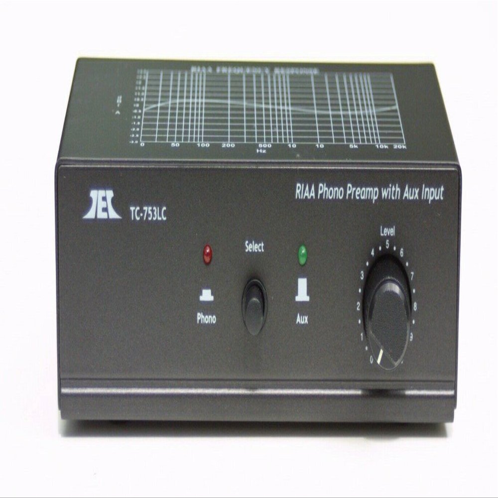 Technolink (TEC) TC-753LC Black Phono Preamp w/Level Control and AUX Input; Includes Optional Premium HIGH Power AC Adaptor