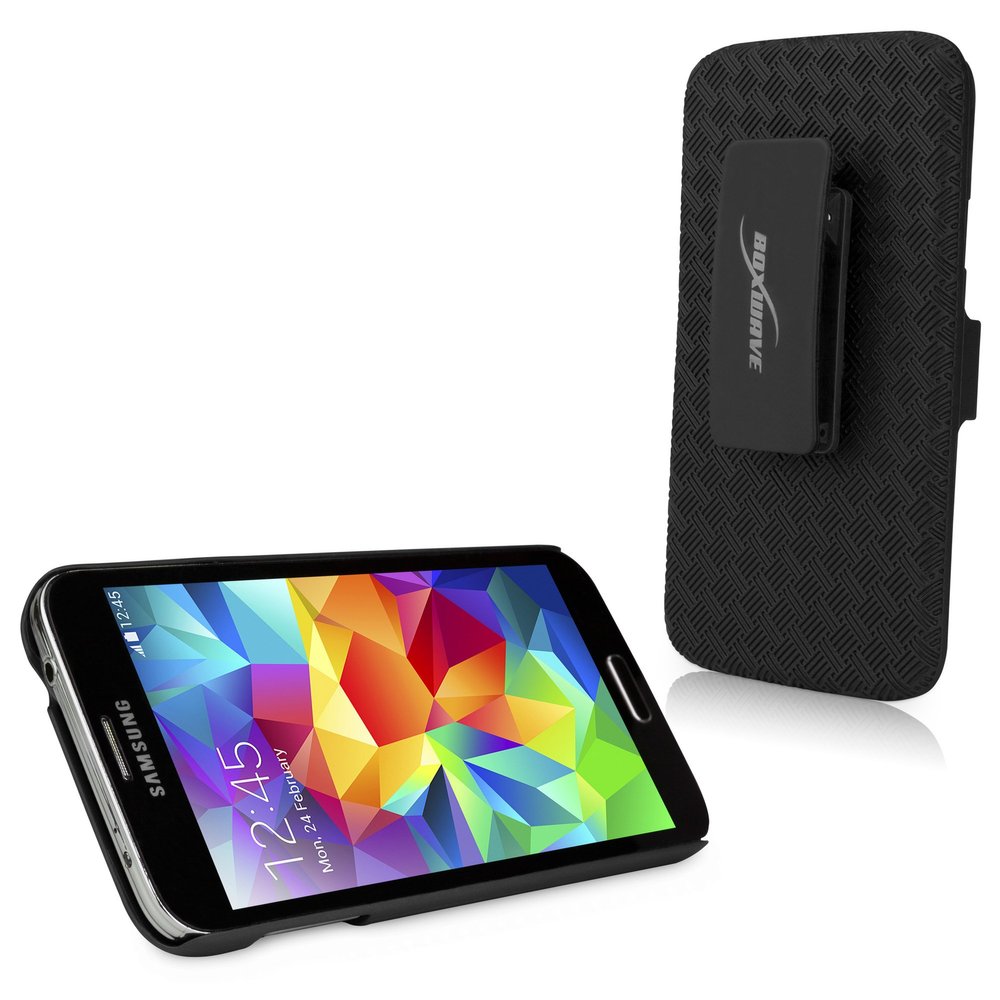 BoxWave Holster Compatible with Galaxy S5 - Dual+ Holster Case, Shell Cover and Belt Clip Holster with Kickstand - Jet Black