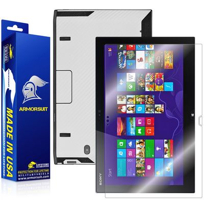 ArmorSuit MilitaryShield White Carbon Fiber Skin Wrap Film + HD Clear Screen Protector for Sony VAIO Duo 13 Convertible Ultrabook - Anti-Bubble Film
