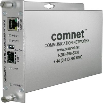 10/100 Mbps Ethernet Electrical to Optical Media Converter with IEEE 802.3at as Power Sourcing Equipment (PSE) with up to 30 Watts @ 48 VDC