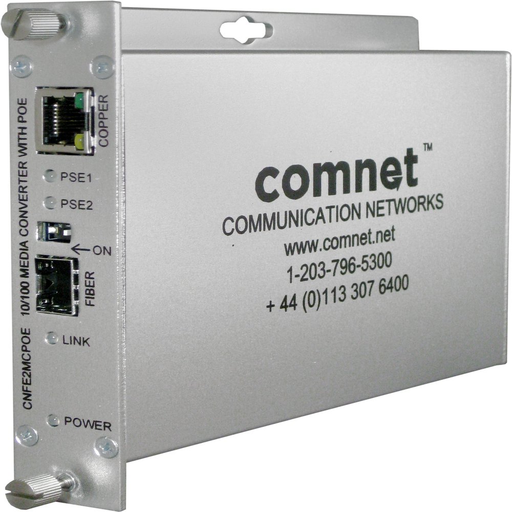 10/100 Mbps Ethernet Electrical to Optical Media Converter with IEEE 802.3at as Power Sourcing Equipment (PSE) with up to 30 Watts @ 48 VDC