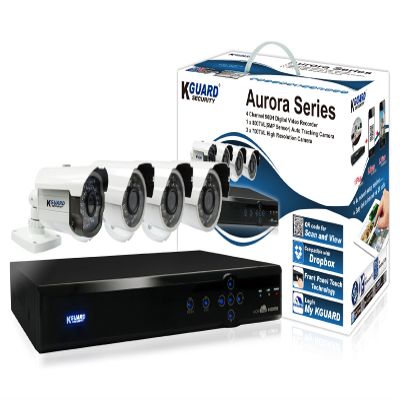 KGUARD SecurityInc. AR421-CKT001-500GB Aurora Series Home Security System 4 Channel QR Cloud 960H DVR with 1x 800TVL Auto Tracking 3x 700TVL Cameras 500G HDD (Black)