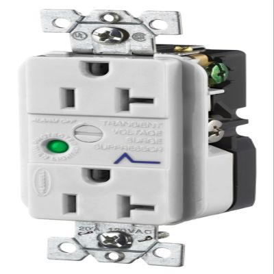 Hubbell HBL5362OWSA Spike Shield Circuit Guard Specification Grade Surge Suppression Duplex Receptacle with Light and Alarm, 125V AC, 60Hz, 20A, 2 Pole, 3 Wire, Office White