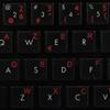 French Belgian Keyboard Decals ON Transparent Background with Blue, Orange, RED, White OR Yellow Lettering (14X14) (Red) view 1