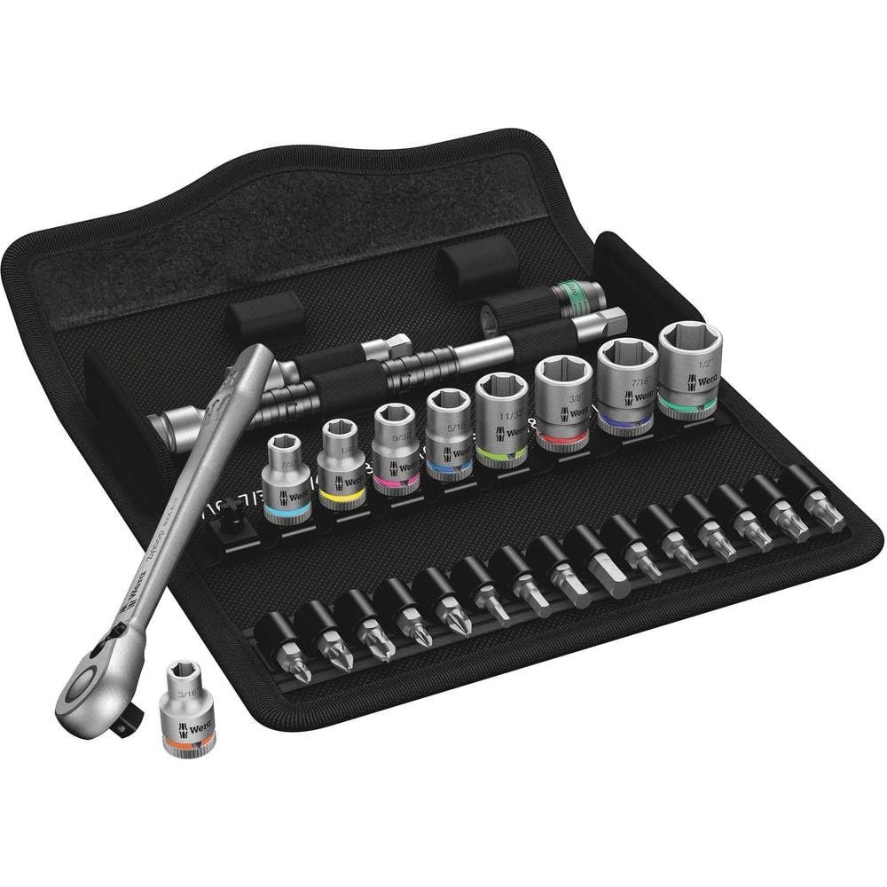 WERA 05004021001 8100 SA 11 Zyklop Imperial Metal Ratchet Set with Switch Lever, 28 Piece, 1/4" Drive